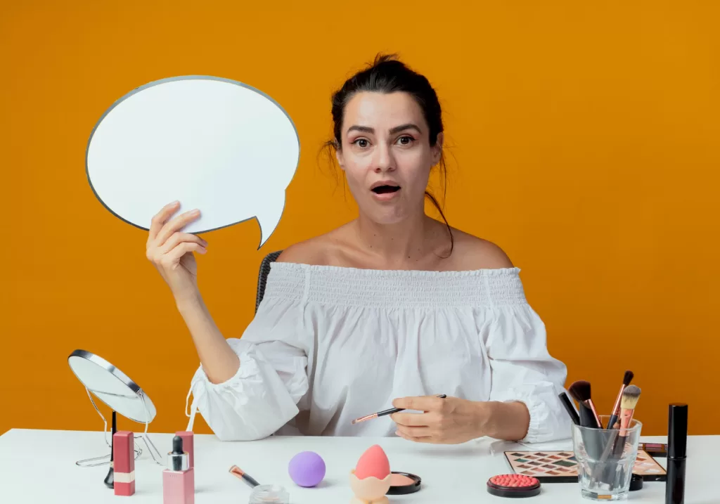 girl confused on makeup products