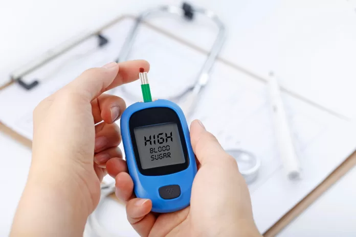 glucometer indicating high sugar